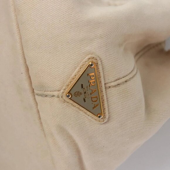 PRADA Canapa MM Hand Bag Canvas Beige Gold Auth bs23301 - Picture 12 of 16